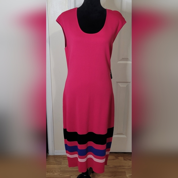 New York and Company Woman's Cap Sweater Dress Pink, Black, Blue Size Large - Picture 3 of 13